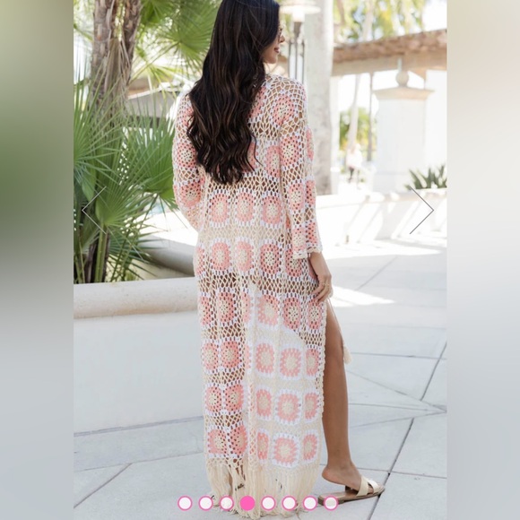 NWT Pink Lily Crochet Long Pink & Cream Cardigan! SZ- Medium 💕 - Picture 11 of 11